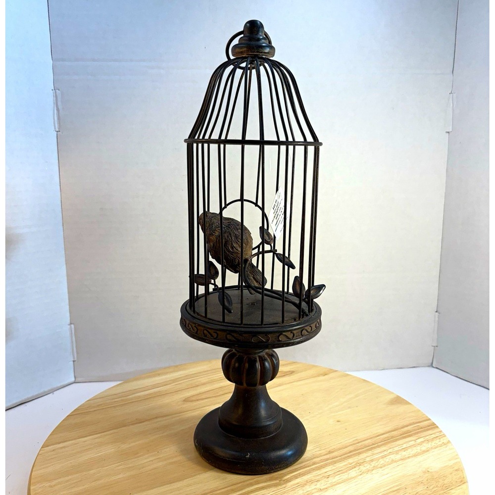 Hobby Lobby Metal Birdcage Table Decor Bird on Pedestal Black 14.75in 898494